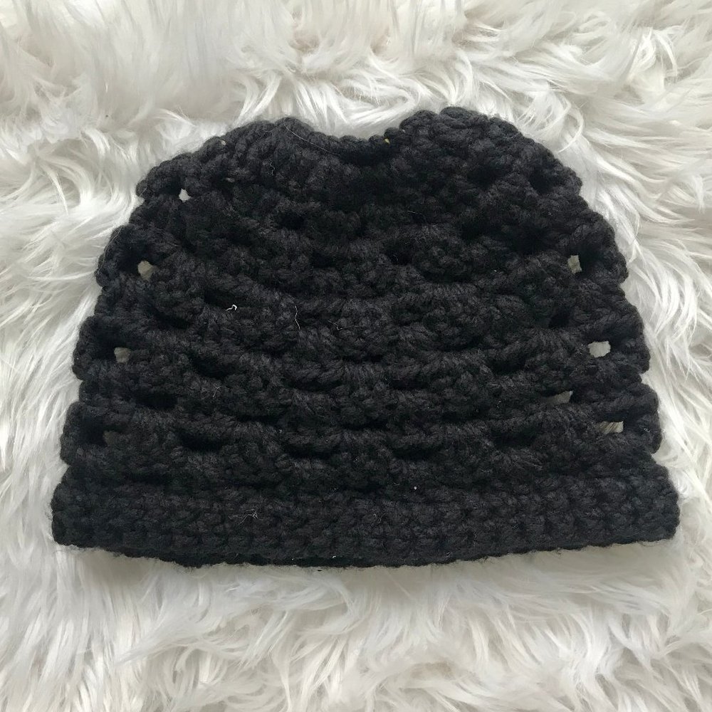 Black Crochet Ponytail Hat